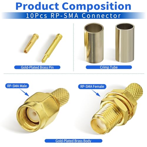 Superbat Kit Conectores RP-SMA Macho y Hembra 10-Pack miniatura 3