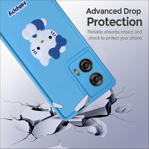 Image of Silicone Back Cover Case for Motorola Edge 50 Fusion /G85 /G96 5G | Cute Fun 3D Happy Kitty Design Silicone Case | Camera Protection Bump | Shockproof Back Cover Case for Moto G85 5G (Sky Blue)