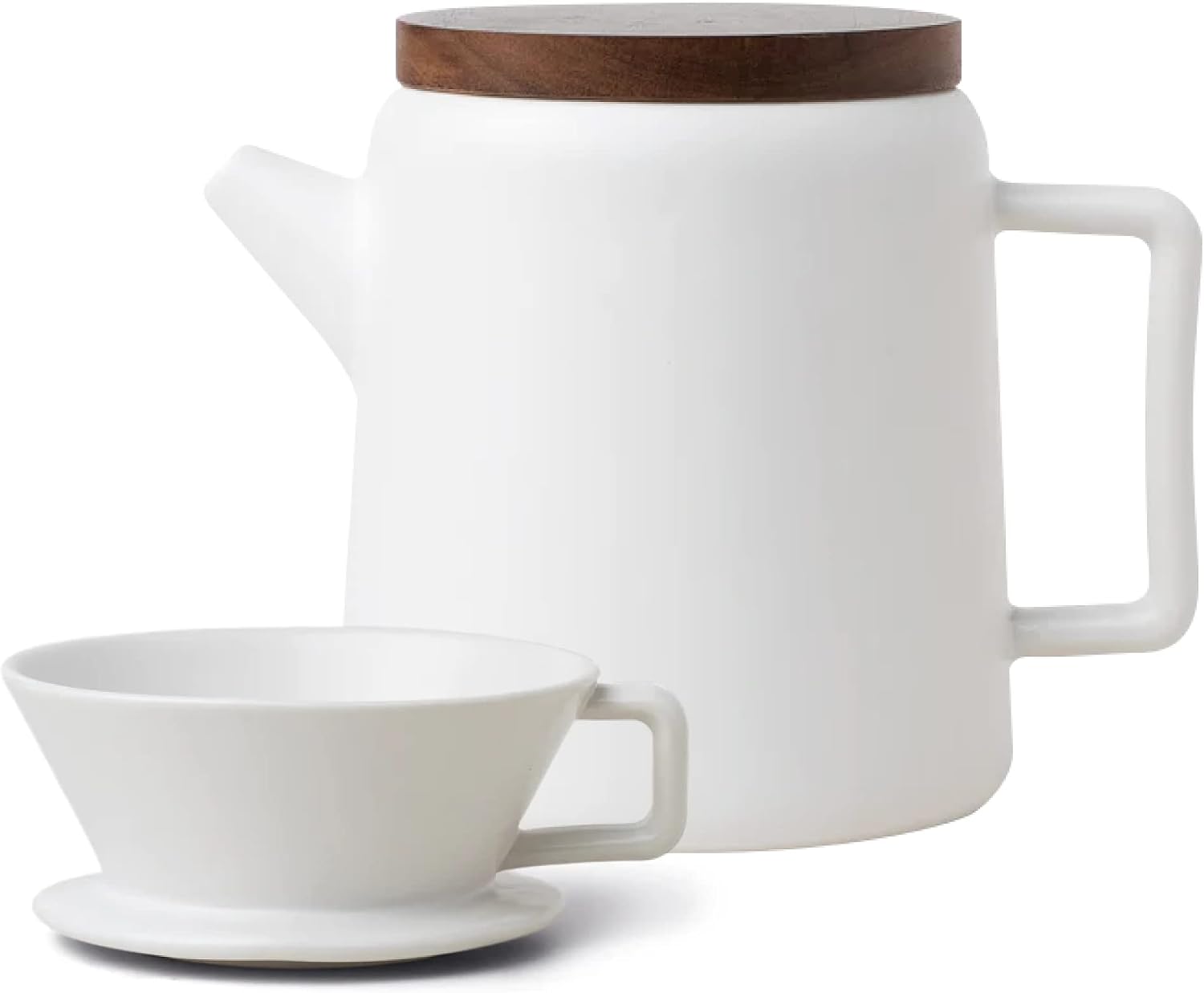 Good Citizen Coffee Co. - Ceramic Pour-Over Coffee Server, w/Fitted Acacia Wood Lid, Serves 4 Cups (White, 32oz)
