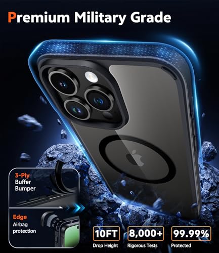 Image of FNTCASE for iPhone 14 Pro Case: Clear Magnetic Phone Cases with Screen Protector Compatible with Magsafe Slim Anti Yellowing Rugged Shockproof Protective Transparent Cell Phone Cover (B-Black)