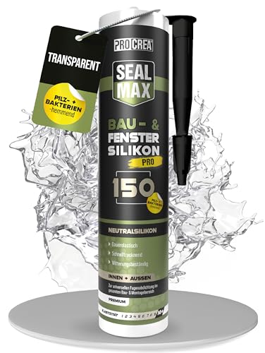 PROCREA Premium Bausilikon 150 (transparent) [Allwetter-Silikon] Neutrales Fenster- und Universal-Silikon mit fungizider Ausstattung - Farbe farblos klar auch für Sanitär geeignet - Profi-Qualität