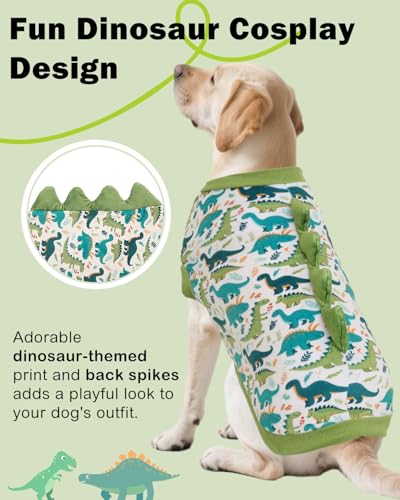 Image of CuteBone Dinosaur Costume Dog Shirt, Stretchy Velvet T-Shirt Clothes for Large Dogs, Soft & Breathable Pet Tee Outfit Pitbull Apparel for Daily Wear, Cozy Pullover Design Big Dog Fashion COSBX03-4XL