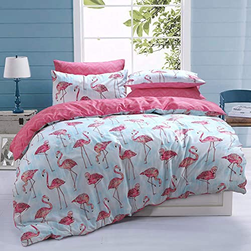 Sleepdown Wende-Bettwäsche-Set mit Flamingo-Streifen, Poly-Baumwolle,...