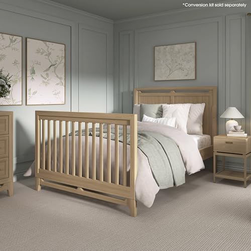 Image of Evolur Bradford 5-in-1 Convertible Full Size Baby Crib, Pinewood Nursery Converts to Daybed, Toddler Bed and Full-Size Bed, 3 Mattress Heights, GREENGUARD Gold & BSA Certified - Alpine Oak