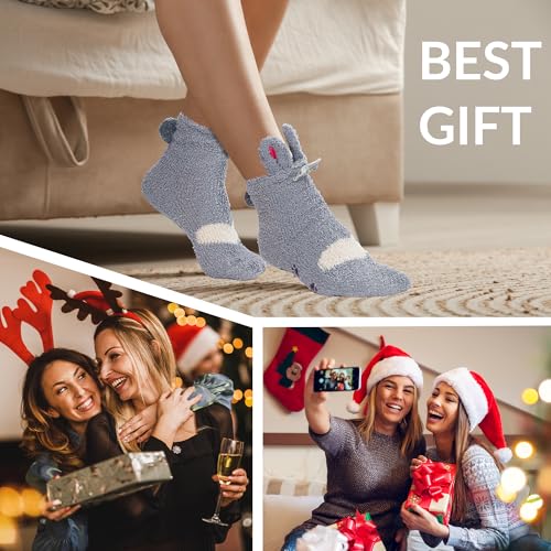 Image of Violet Mist Women Funny Fuzzy Bunny Socks Cute Rabbit Fluffy Non-slip Grip Socks Warm Slipper Sock Easter Gifts Girls