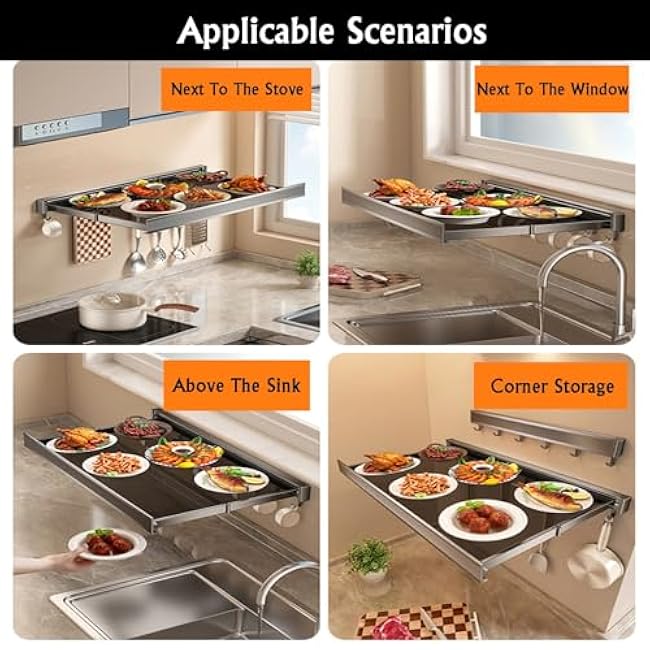 Wall-mounted Kitchen Shelf Tray,Multilayer Food Sorting,Vegetable and Fruit Preparation, Suitable for Family Hot Pot(1,60X37.5X4.7cm)