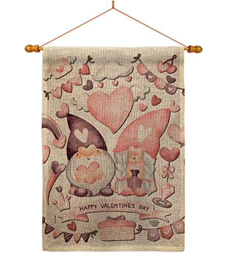 Ornament Collection Fall for Love Gnome House Flag Dowel Set Springtime Valentine Happy Heart Couple Romantic February Holiday Decoration Banner Small Garden Yard Gift Double-Sided, Made in USA