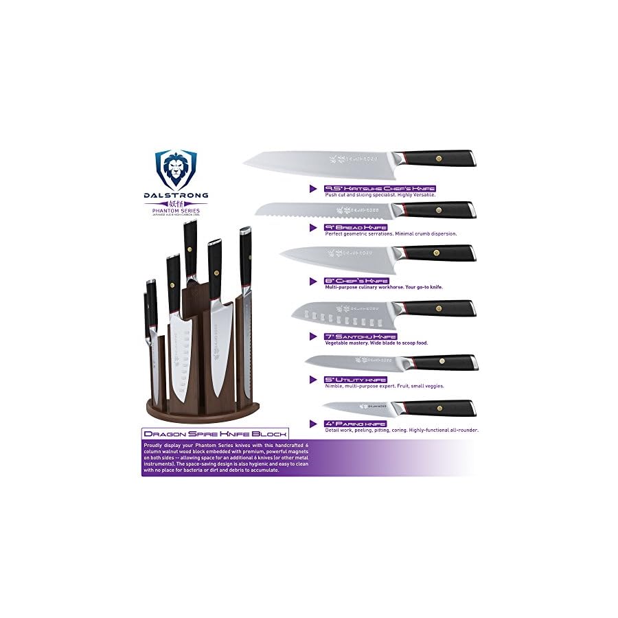 DALSTRONG Knife Block Set - 6-Piece - Magnetic Knife Stand - Phantom Series - Japanese High-Carbon AUS8 Steel - Knife Kitchen Set - Pakkawood Handle