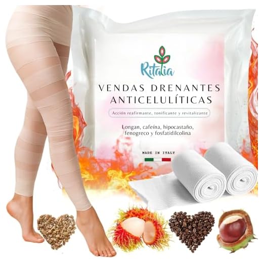 Ritalia® VENDAS FRIAS piernas acción DRENANTES REDUCTORAS Y REAFIRMANTE activos 100% VEGANOS - 2 vendajes extra largos para celulitis gluteos abdomen y caderas