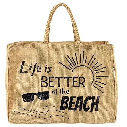 Domelo Paniers de courses. Sacs de shopping en jute. Grand sac panier, sac de plage imperméable. Sac en jute comme sac de bain, sac de shopping. Sac de transport durable, sable, 43x32x18 cm