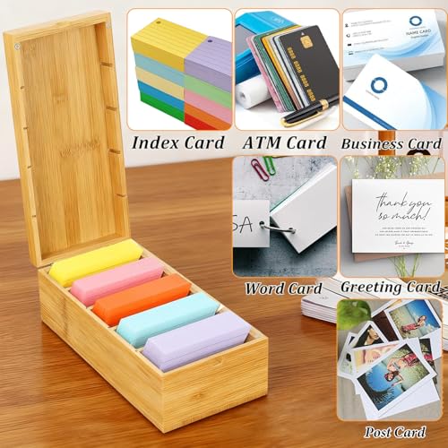 A8 Aarteikarten Box Holz, 22.2x9.5x7cm Karteikasten Holzbox mit Deckel Lernbox Vokabelbox mit 500 Stück Haftnotizen Karten Aufbewahrungsbox für Büro Schulen Heim