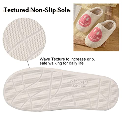 FACAXEDRE Smile Face Slippers for Women - Indoor Outdoor Retro Happy House Slides, Soft Fluffy Cushion Furry Shoes4
