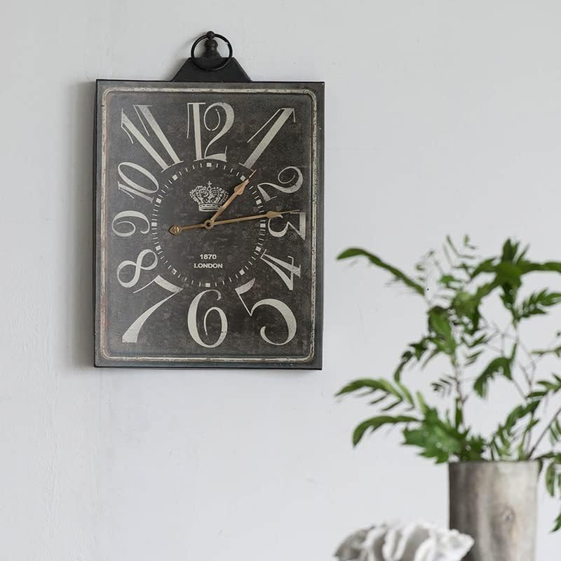 Reloj de pared rectangular negro vintage grande con números blancos, decoración para el hogar reloj de acento