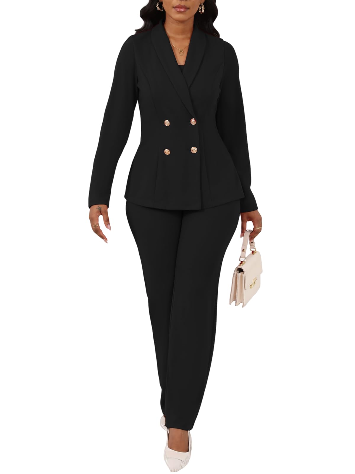 Ophestin Women 3 Piece Pant Suit Set Long Sleeve Blazer Business Casual Dressy Work Office Outfits