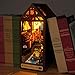 Produktbild PANSY DIY Book Nook Kit-Puppenhaus Buchstützen Bookshelf Insert | 3D Puzzle Buchstützen Aus Holz | DIY Miniatur Haus Kit Mit Möbeln, LED-Licht | Buchstützen Modellbausatz Craft Zuhause Deko Geschenk