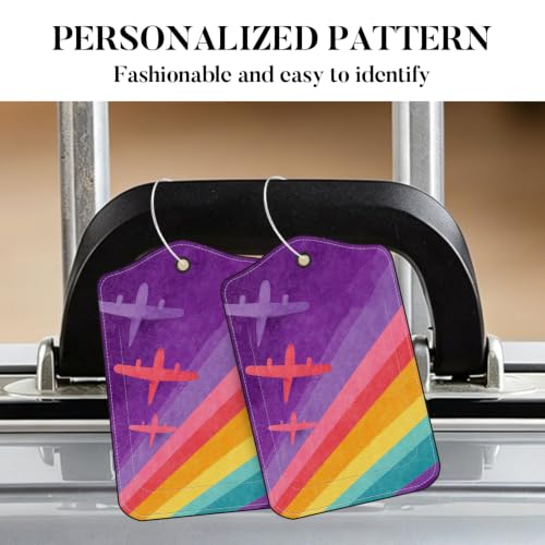 Image of Rainbow Airplane Luggage Tags 2 Pack, PU Leather Privacy Flap