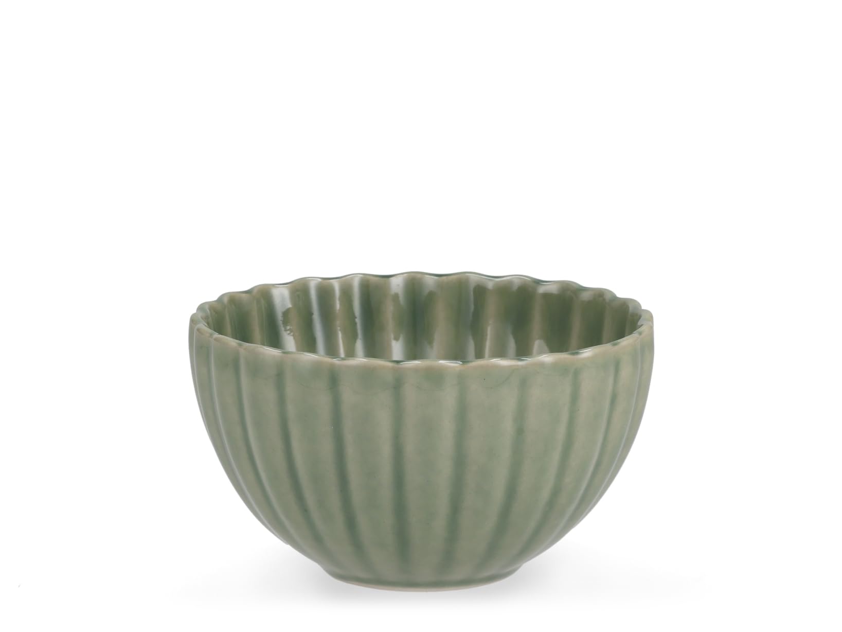H&H Set of 6 11.5cm Stoneware Lotus Green Bowls - Dessert and Snack Bowls, Embossed Petal Effect, Dishwasher and Microwave