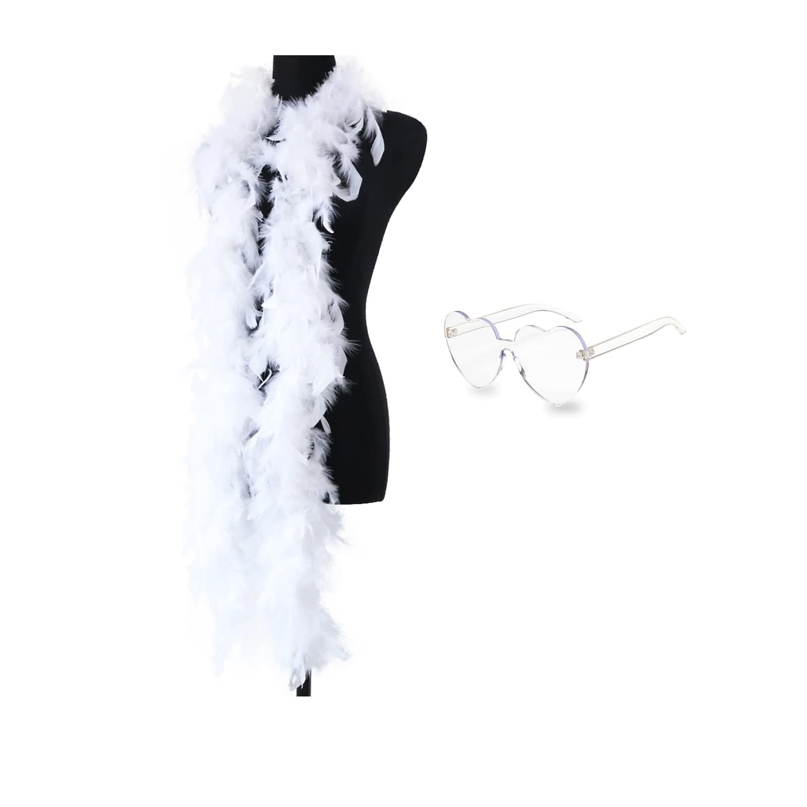 Boa à Plumes Arc-en-ciel De 200 Cm - Boa à Plumes Roses Et Cœur - Convient Pour Noël, Halloween, Danse, Mariage, Fête Et Cosplay (blanc