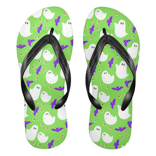 Burbuja Boo Bats on Green Flip Flops for Women Men, Soft Thong Sandals Rubber Slippers for Pool Beach Essentials