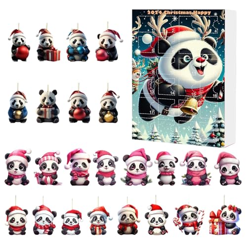 Calendario de Adviento de panda 2024 | Calendario de Adviento con colgante de panda de Navidad | Calendario de cuenta regresiva de panda | Bonito colgante de panda para decoración de árbol de Navidad
