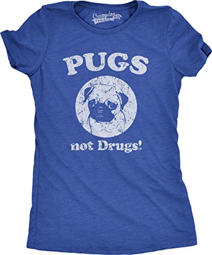 Womens Pugs Not Drugs T Shirt Pug Face Funny T Shirts Dogs Humor Novelty Tees Funny T Shirts Cool Dog Top Women's Novelty Tees Royal 3XL