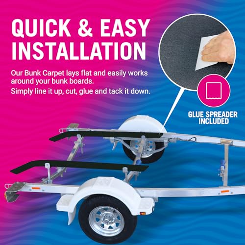 Image of Boat Trailer Bunk Carpet Black, 13ft x 9in or 12in Roll, 1 /4 inch Extra Thick | Marine Grade, Replacement for Bunk Boards and Runners, Glue Spreader Included, Better Boat
