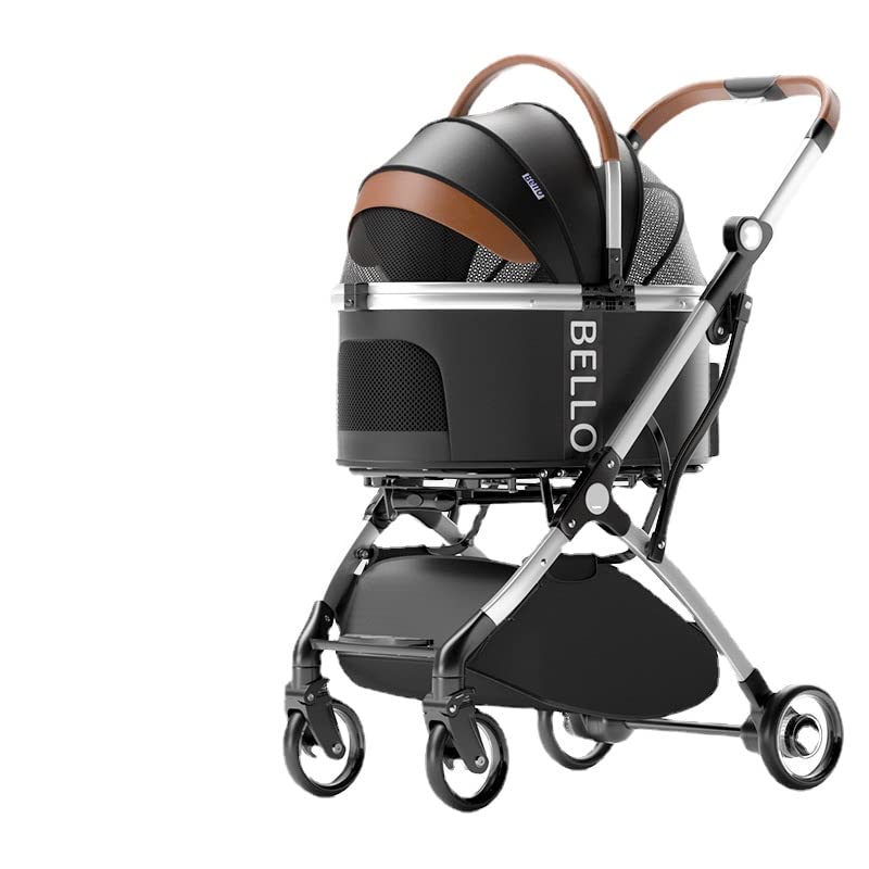 D'llesell Cochecito para mascotas 3 en 1, cochecito plegable de viaje para mascotas para gatos y perros con transportadores desmontables, carrito de aluminio para mascotas con cubierta para la lluvia