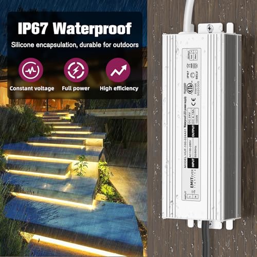 Image of EMITEVER 24Volt LED Driver 100W, ETL Listed Waterproof IP67 Power Supply Low Voltage Transformer Adapter 120V AC to 24V DC Converter for LED Strip Lights, Computer Project and Outdoor Lighting