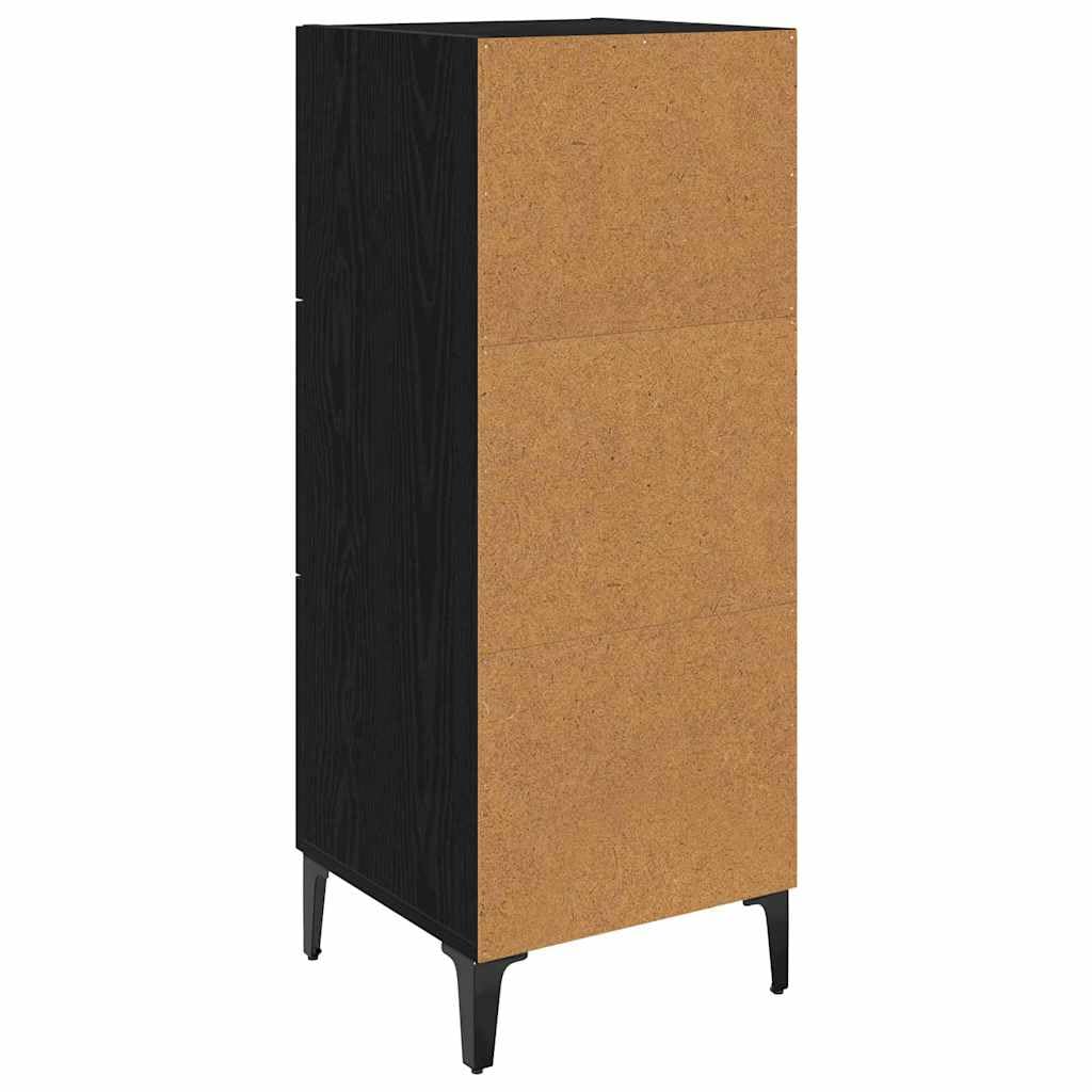 Credenza nera effetto rovere, 34,5 x 34 x 90 cm, in legno con cassetto e vano portaoggetti, per soggiorno, sala da pranzo, corridoio, ufficio