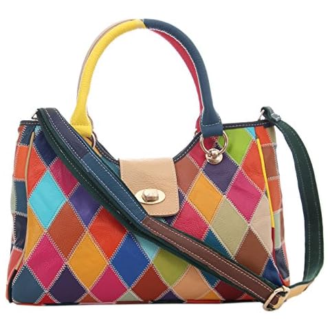 Florence Happy @ England Multicolour Patchwork Real Leather Bag Handbag Shoulder Zip Top Cross Body (leather patchwork) Cover