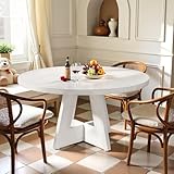 Osparple Round Dining Table for 4, 47 Inch Dinner Table Farmhouse Wooden Circle Kitchen Tables with Cross Base for Dining Room, Kitchen, Living Room, White