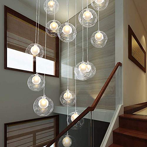 Lustre d'escalier suspendu boule verre moderne salon chambre