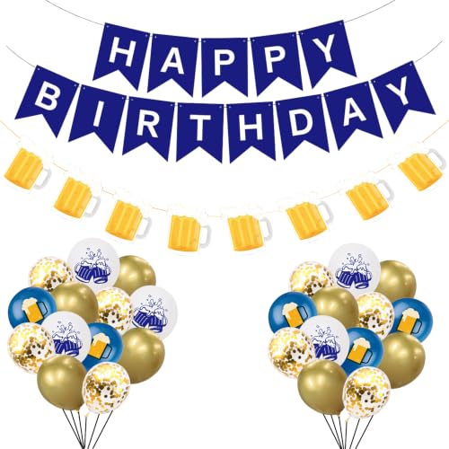 Image of Beer Birthday Banner for Beer Party and Birthday Wedding Party Supplies (Blue+White)