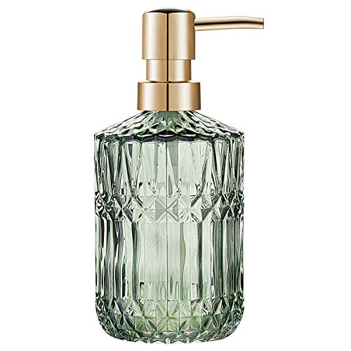 YunNasi Seifenspender Nachfüllbarer Flüssigseifen Spender aus Glas für Geschirrspülmittel, Shampoo-Lotion, Badezimmerarbeitsplatte, Küche, Waschküche (Grün)