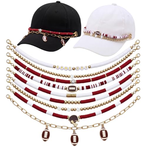 Image of Geyoga 9 Pcs Trucker Hat Chains Trucker Hat Charms Women Man Bill Decoration Detachable DIY Metal Chain for Mesh Baseball Cap(Brown White, Football)