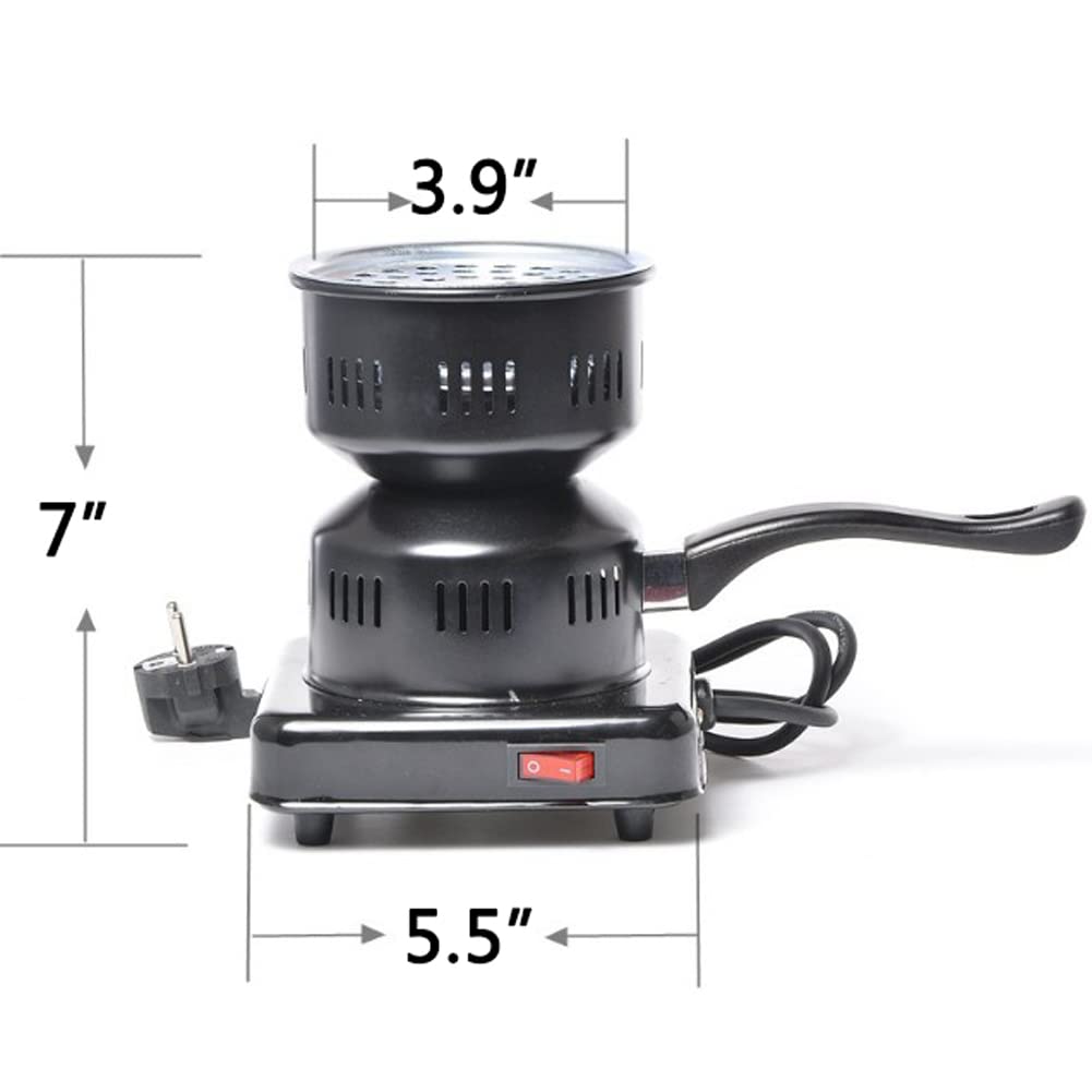 Quemador de Carbón Eléctrico, Quemador de Carbón 220V con Mango, Hornillo de Carbón de 600W de Potencia, para Cocina Casera BBQ, Hookah, Carbón de Coco, Té/Café y Camping(Negro)