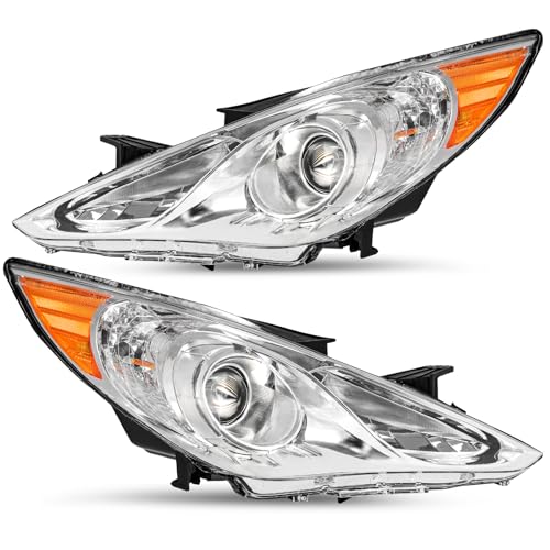 JSBOYAT Headlight Assembly Compatible with 2011-2014 Hyundai Sonata 4 Door Sedan w/Projector Halogen Not Fit for Hybrid Models Chrome Housing with Amber Reflector