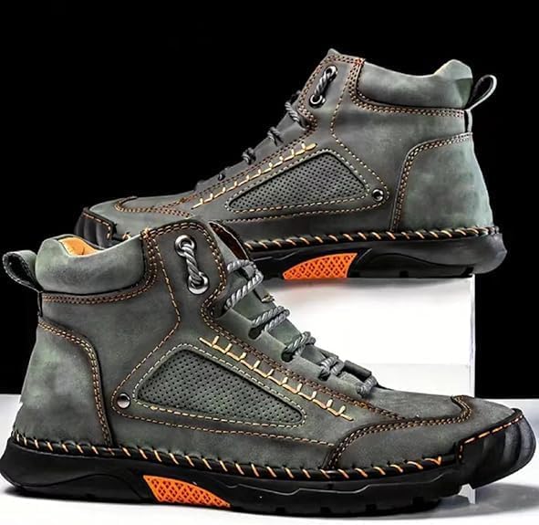 Sawbehind Men's Comfortable Handmade Leather Boots,Waterproof, Arch Support, Spacious Toe Box Outdoor Leather Shoes (10.5,Khaki)3