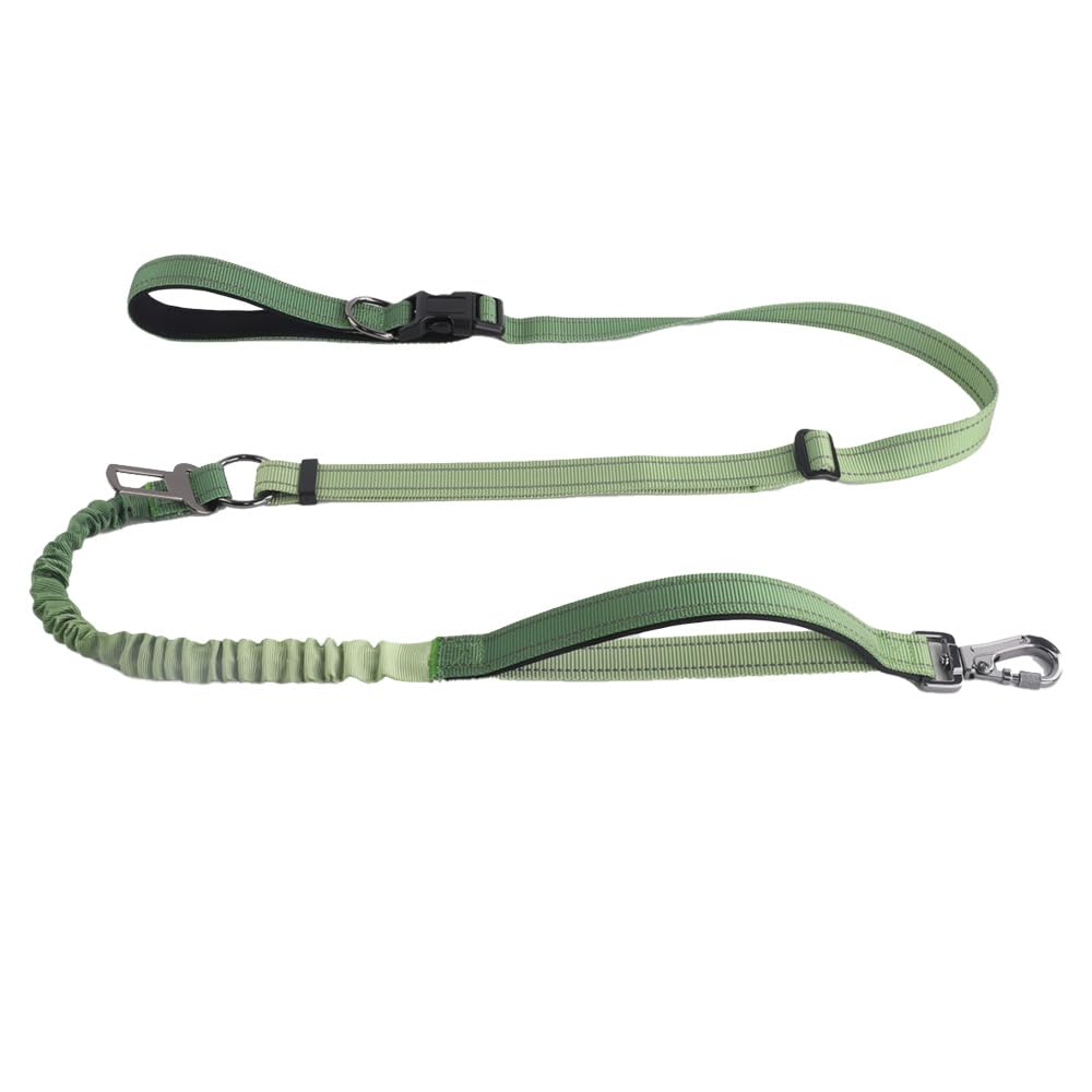 Hands Free Dog Leash for Large Medium Dogs Heavy Duty Bungee Reflective Adjustable Waist Leashes for Walking Running with Car Buckle 4-6FT (Green-1)