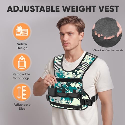 Image of APEXUP Adjustable Weighted Vest, 4-10lb /12-18lb /20-32lb Vest with 6 Ironsand Weights and Large Pocket, Weight Vest for Men Women Strength Training, Running, Walking