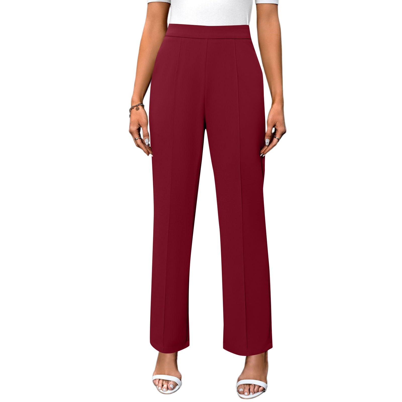 FlekmanArt Womens Wide Leg Dress Pants High Waist Stretchy Business Work Office Slacks Casual Lounge Pants with Pockets
