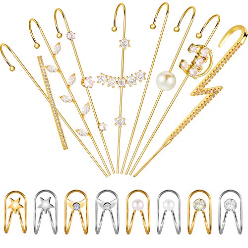 16 Pieces Ear Crawler Earrings Ear Cuff Wrap Crawler Hook Earrings and Cartilage Clip Ear Jewelry for Women Valentine's Day Birthday