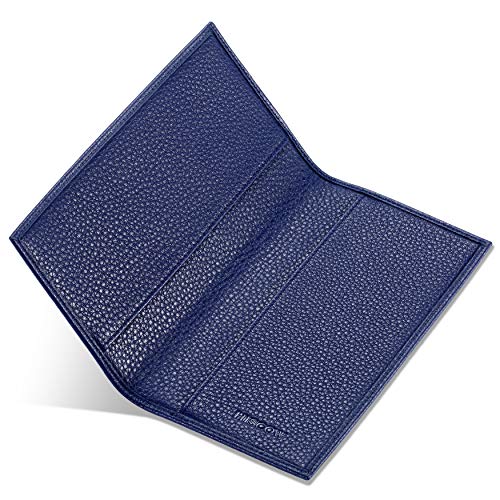 Image of HISCOW Slim Leather Checkbook Cover for Personal Checks, Pebbled Blue, One Size | Full grain cowhide, transaction register & check book pockets, removable duplicate divider, durable stitching, gifts for men
