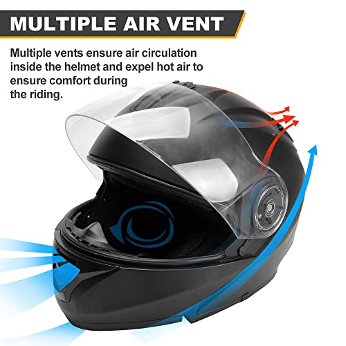 JAGASOL DOT Flip Up Modular Full Face Motorcycle Helmet with Dual Visor for Adult Men and Women, DOT Approved(Matte Black,S)