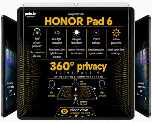 Image of Pxin 360 Pro Privacy Screen guard compatible with Honor Pad 6 | Anti Glare | Anti UV | Anti Blue | Anti Reflection | Privacy Filter | Unbreakable Build