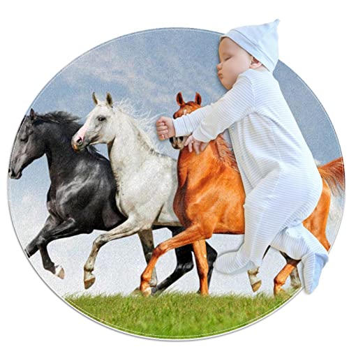 Alfombra redonda para niños de caballo ideal para decorar el rincón de lectura y juegos JDEZ 2