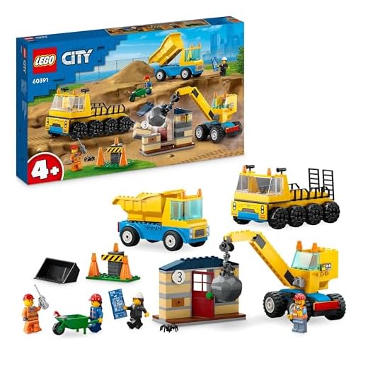 LEGO 60391 City Construction Trucks and Wrecking Ball Crane Toys, Demolition Playset with Digger Toy, Dump Truck and Transport Vehicles, Learning Toys for 4+ Years Old Kids, Boys, Girls