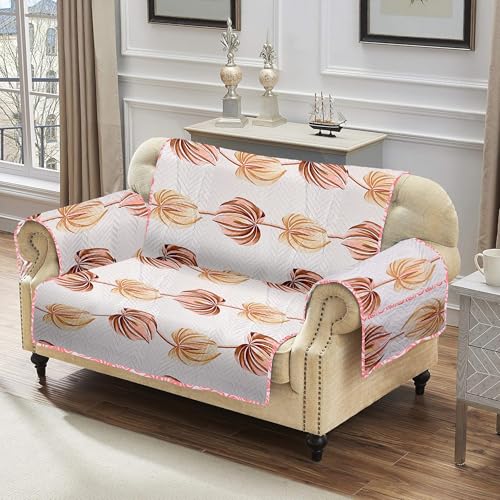 Image of Amazon Basics Printed Quilted Reversible Sofa Topper | 2 Seater | 120Cm X 175Cm | 325 GSM | Color - Pink, Polyester Blend
