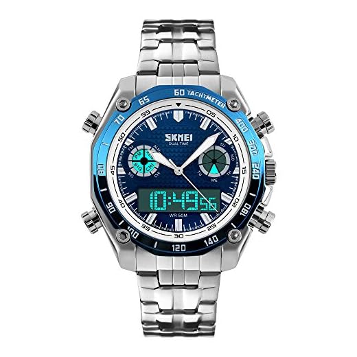 SKMEI Hommes Sport Montres numérique Militaire LED Armée Unique Montres Alarme Calendrier Rond Silicone Band Gros Numéral Mode montre led Athlétique Poignet Montres 50M (164FT) étanche (Azul)