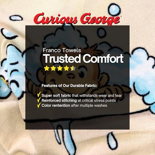 Image of Curious George Monkey Kids Super Soft Bath /Pool /Beach Soft Cotton Terry Hooded Towel Wrap, 24 in x 50 in (100% Officially Licensed Product) By Franco